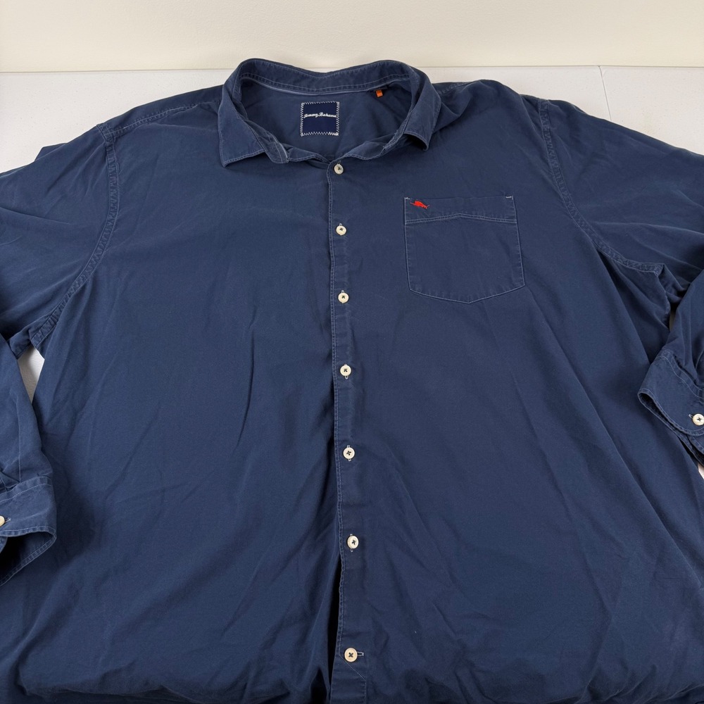 Tommy Bahama Mens 3XT Navy Blue Cotton Silk Blend Long Sleeve Button Down Shirt
